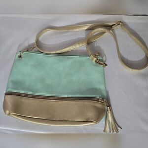 Sea Foam Green & Gold Crossbody or Shoulder Purse 13"w X 10"h Spring/Summer